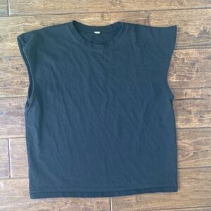 ALO Top Womens Sz S Black 100% Cotton Sleeveless Headliner Shoulder Pad T Shirt